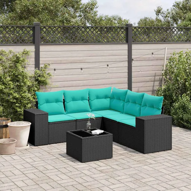 vidaXL 6-delige tuinbankset met kussens van zwart polyrotan, foto 2