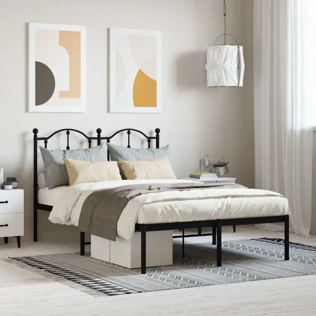 vidaXL Bedframe met hoofdbord metaal zwart 120x200 cm