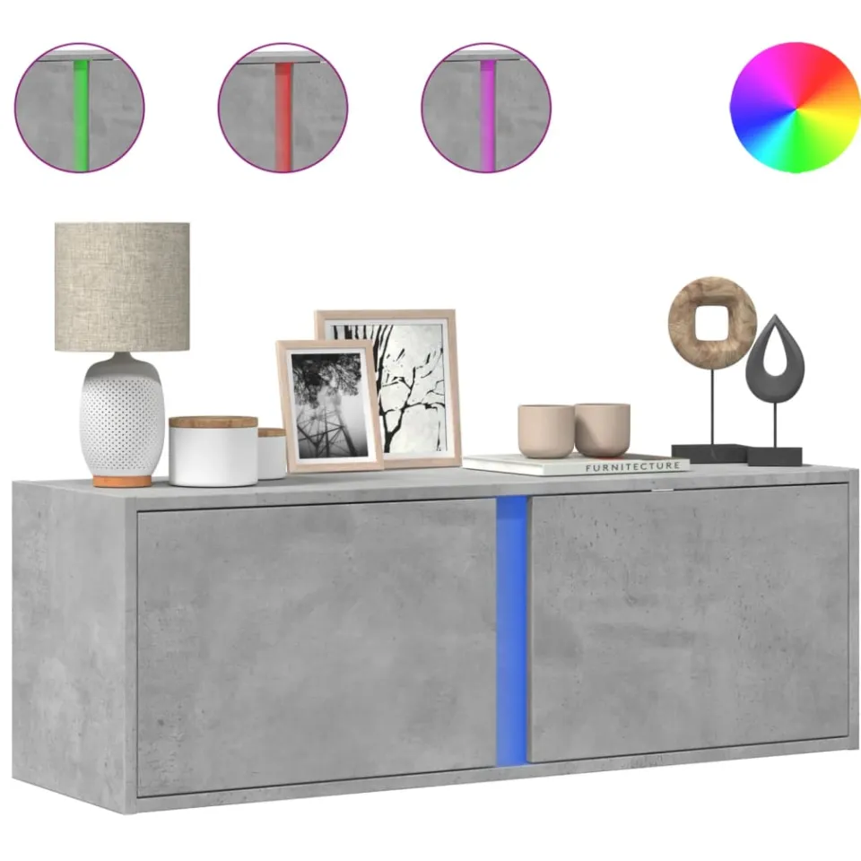 vidaXL Tv-wandmeubel met LED-verlichting 100x31x35 cm betongrijs grijs, foto 3