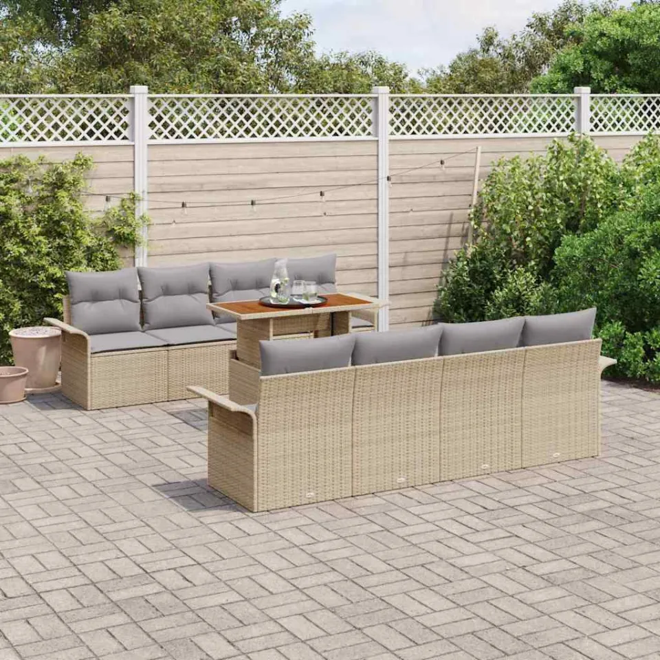 vidaXL Tuin Sofa Set 9 st Beige Poly riet, foto 2