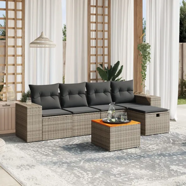 vidaXL 6-delige Loungeset met kussens poly rattan grijs, foto 2