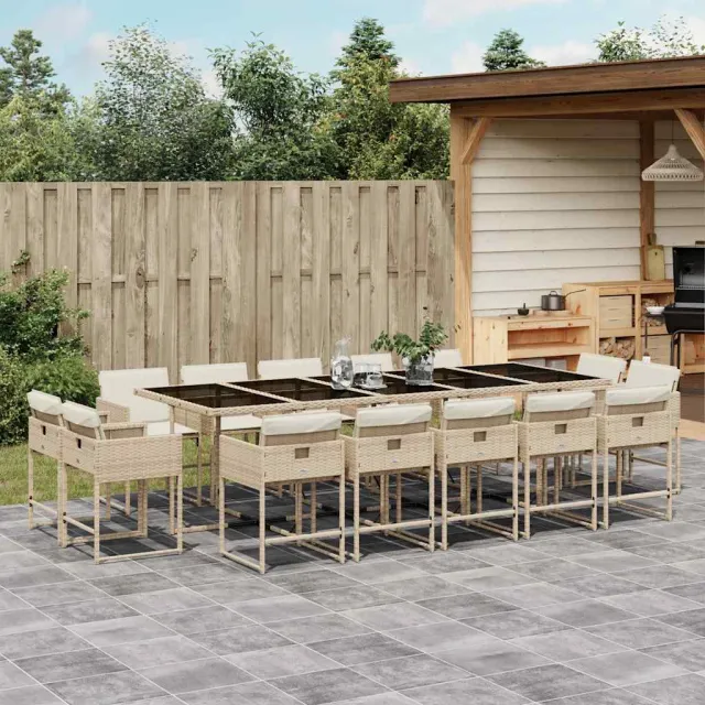 vidaXL 15-delige Tuinset met kussens poly rattan beige, foto 2