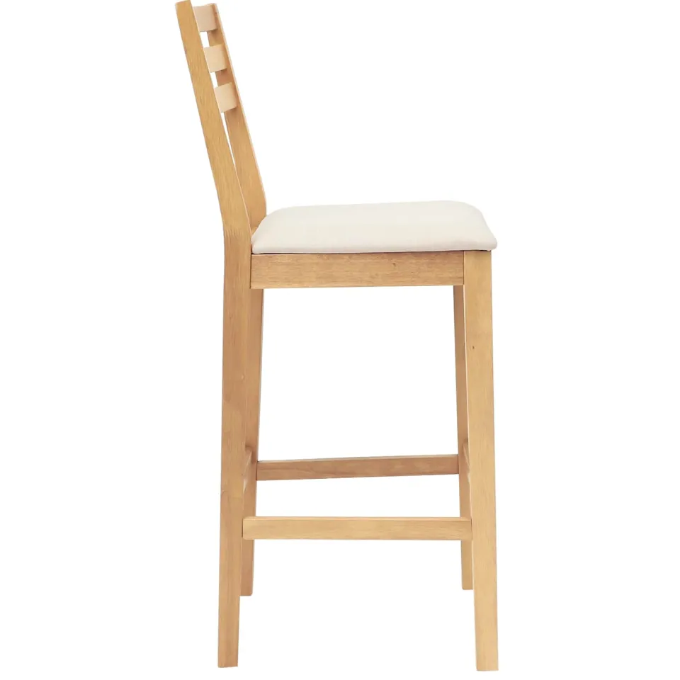 vidaXL Barkruk 2 st Natuurlijk en Beige Massief Rubberhout en Stof, foto 3