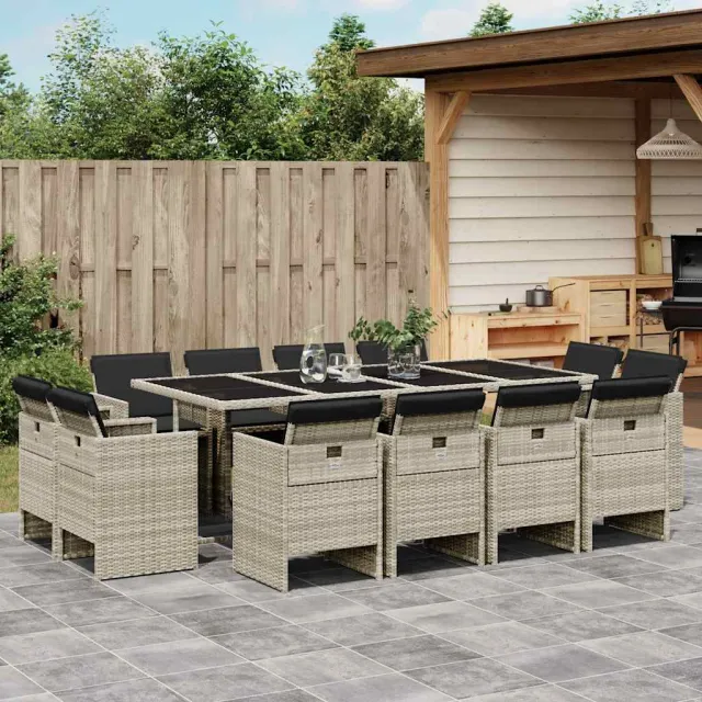 vidaXL 13-delige Tuinset met kussens poly rattan lichtgrijs grijs, foto 2