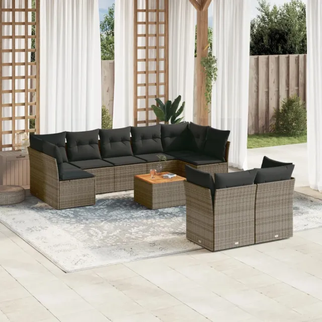 vidaXL 10-delige Loungeset met kussens poly rattan grijs, foto 2