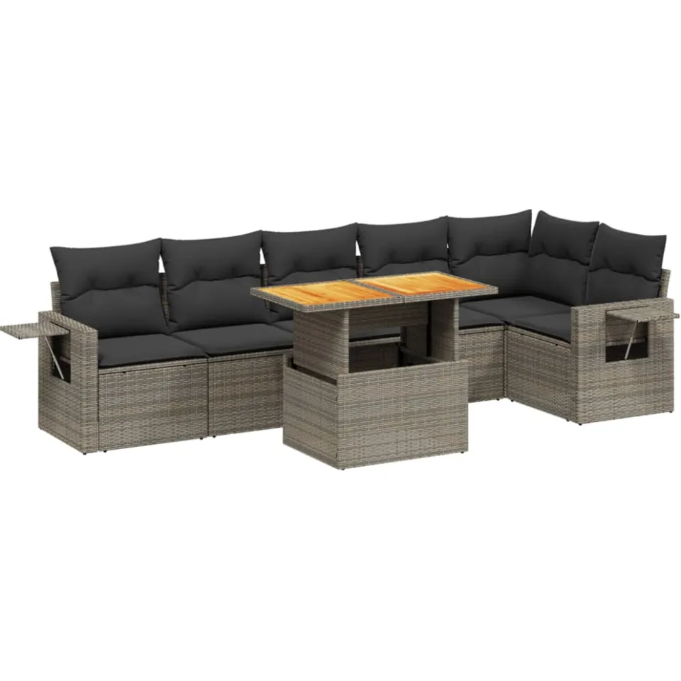 vidaXL 7-delige Loungeset met kussens poly rattan grijs