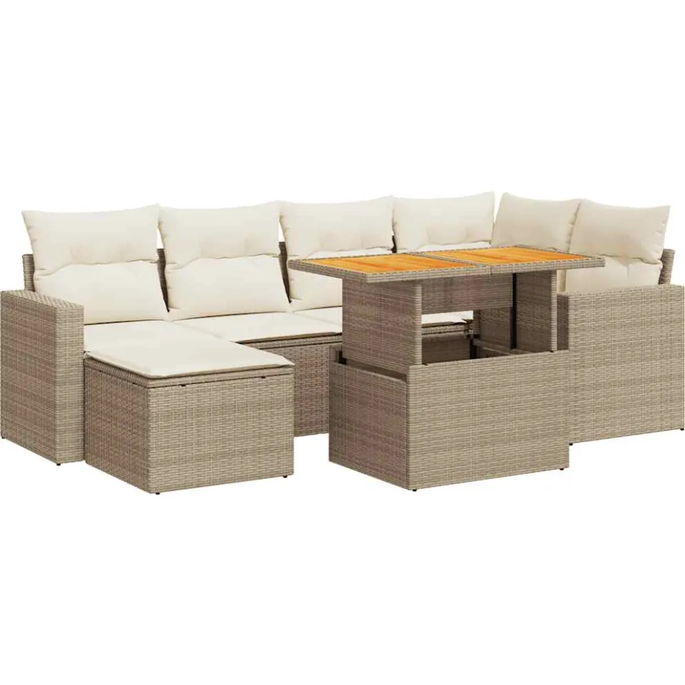 vidaXL 7-delige Loungeset met kussens poly rattan beige, foto 3