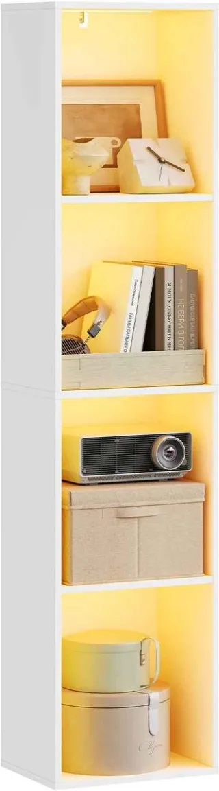 C. , R. E. CORE Boekenkast - Hoge Smalle Boekenplank met RGB Verlichting - Moderne Verticale Boekenkast met 4 Opbergvakken - 40x29x170cm - Wit