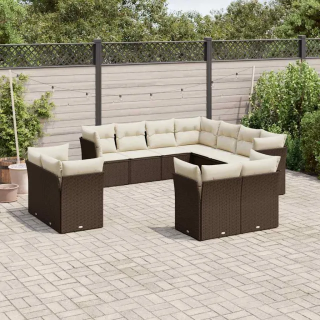 vidaXL 11-delige Loungeset met kussens poly rattan bruin, foto 2