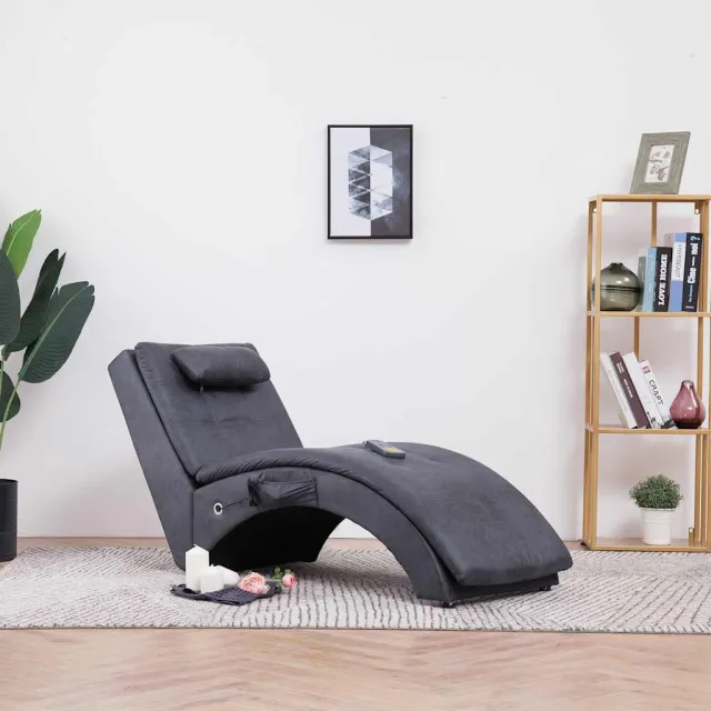 vidaXL Massage chaise longue met kussen kunstsuède grijs, foto 2