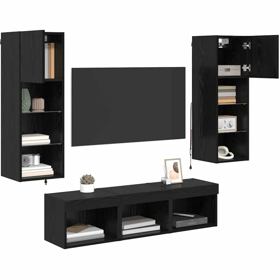 vidaXL TV Wandmeubels 5 st Zwart Eiken Bewerkt hout, foto 3