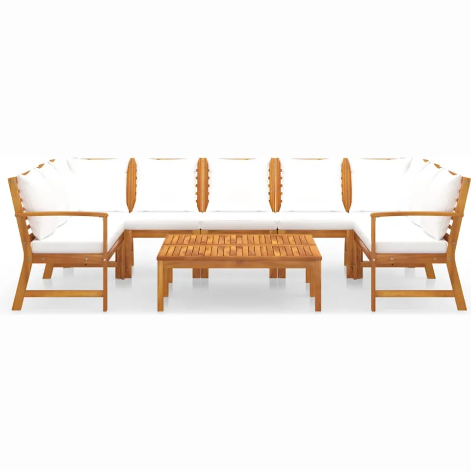 vidaXL 9-delige Loungeset met kussens massief acaciahout crème