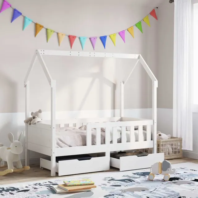 vidaXL Kinderbedframe met lades 80x170 cm massief grenenhout Wit
