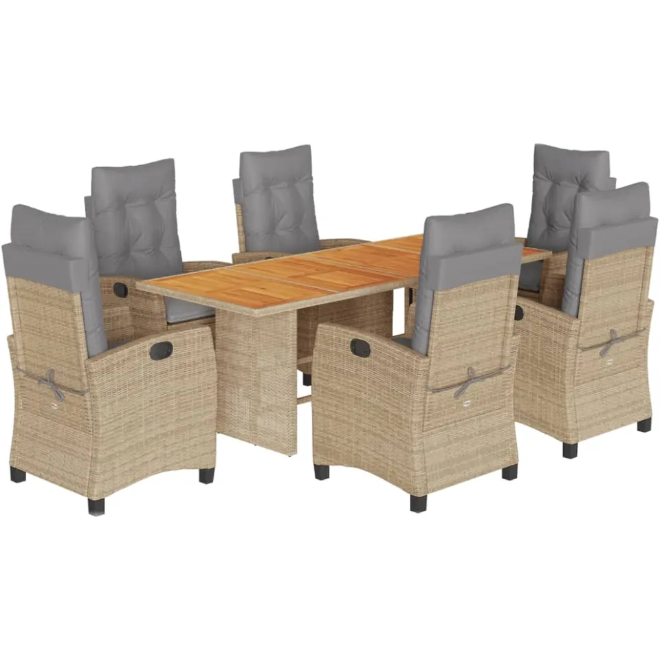 vidaXL 7-delige Tuinset met kussens poly rattan gemengd beige, foto 3