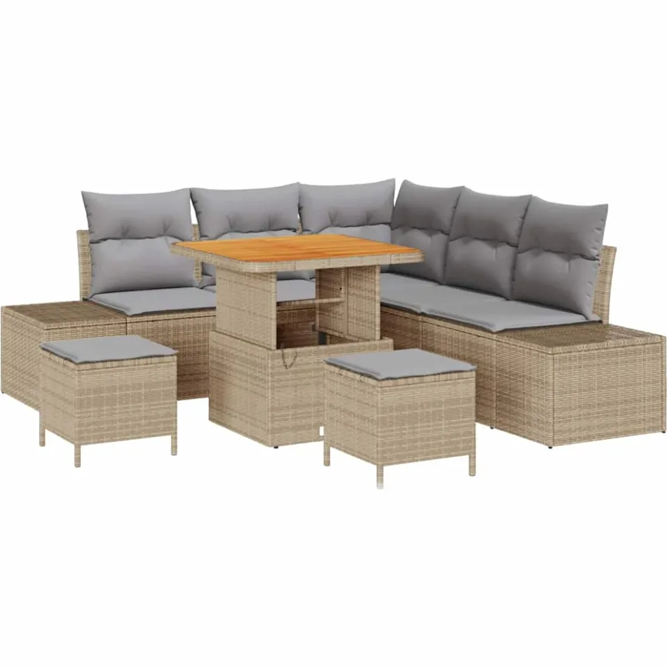 vidaXL Tuinbankenset 8 st Beige Poly riet