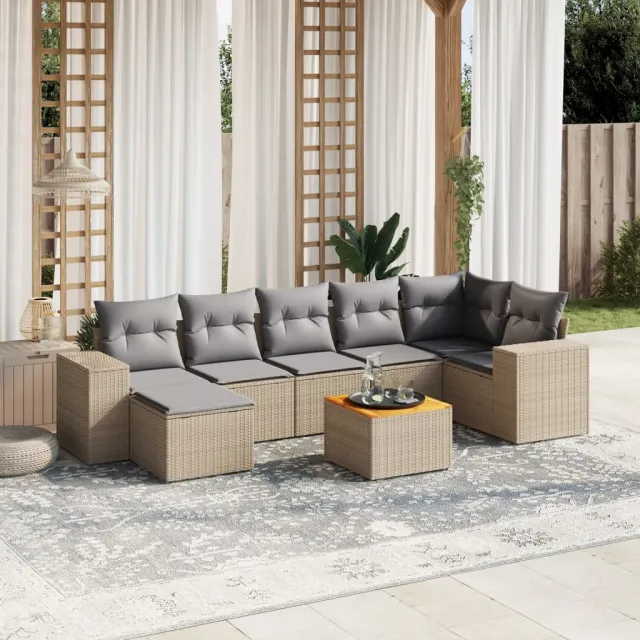 vidaXL 8-delige Loungeset met kussens poly rattan beige, foto 2