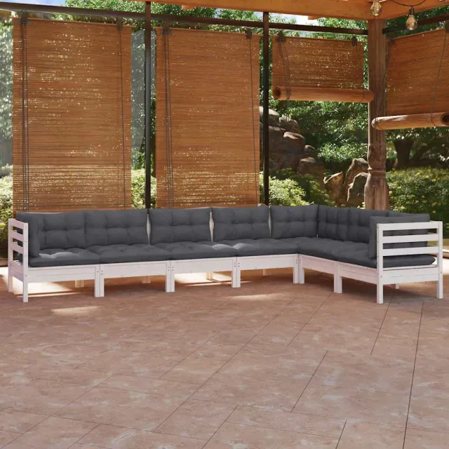 vidaXL 7-delige Loungeset met kussens massief grenenhout wit, foto 2
