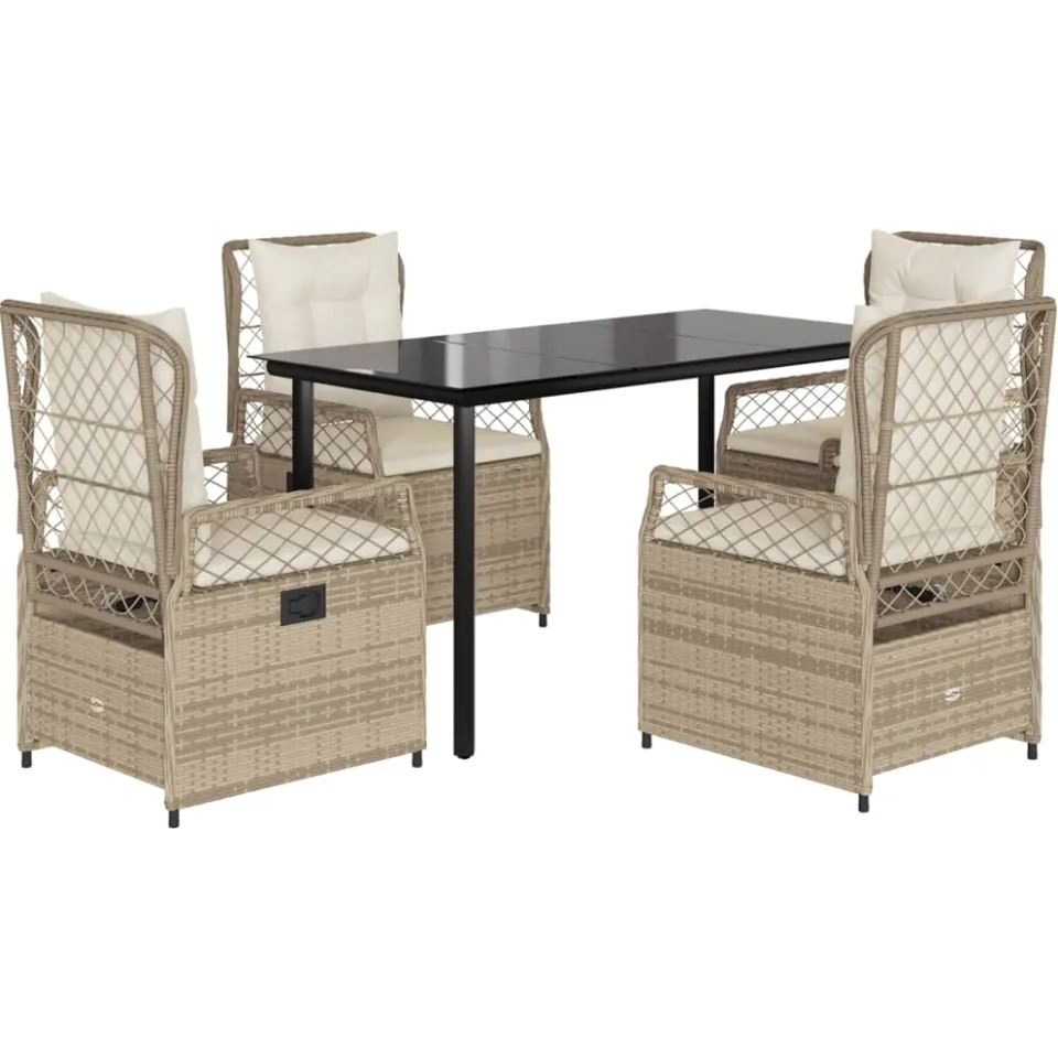 vidaXL 5-delige Tuinset met kussens poly rattan beige, foto 3