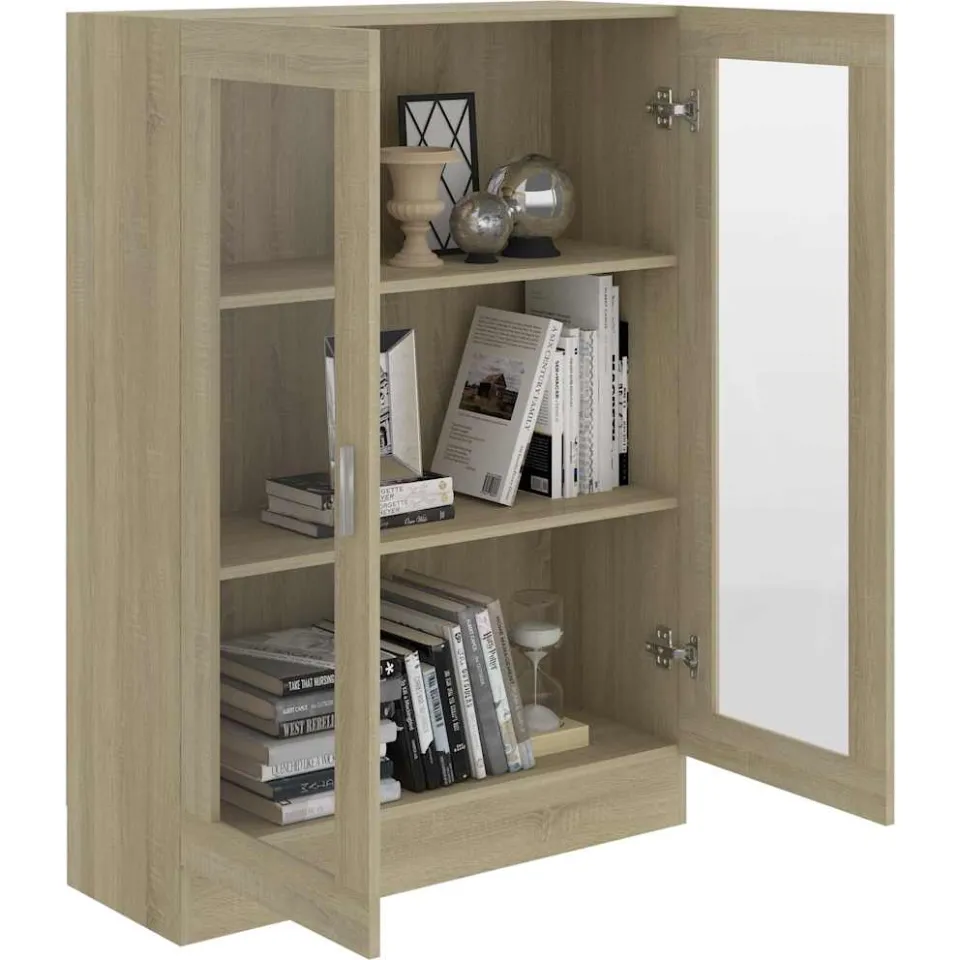 vidaXL Vitrinekast 82,5x30,5x115 cm bewerkt hout sonoma eikenkleurig Bruin