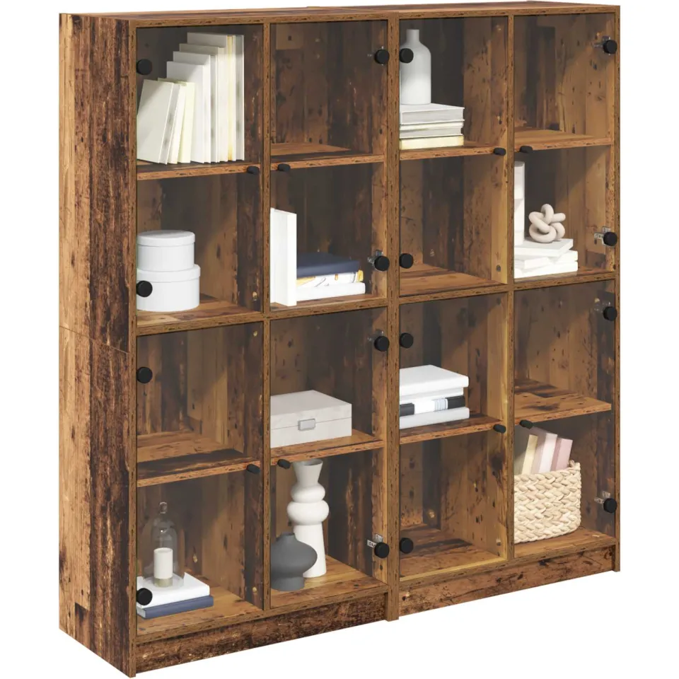 vidaXL Highboard 2 st Oud Hout 68 x 37 x 142 cm Bewerkt hout Bruin