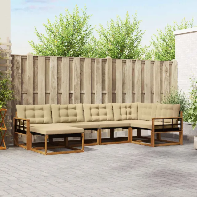 vidaXL Buiten bankenset 6 st 6-zits Natuurlijk en Beige