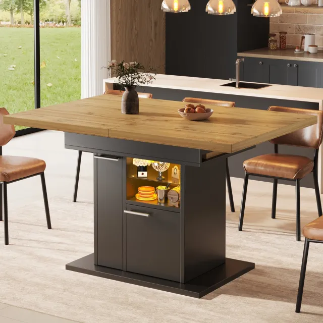 COVREO Uitschuifbare eettafel 140 x 80 x 77,2 cm zwart, MDF met LED verlichting Black