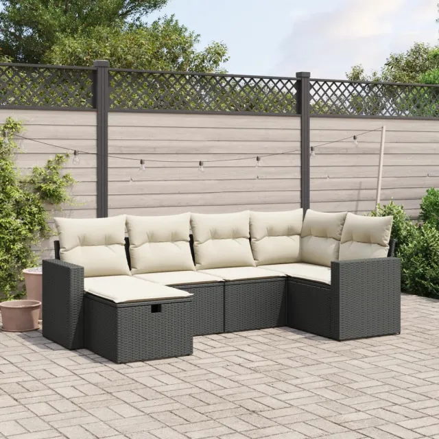 vidaXL 6-delige Loungeset met kussens poly rattan zwart, foto 2