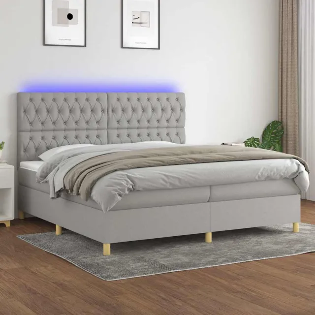 vidaXL Boxspring met matras en LED stof lichtgrijs 200x200 cm grijs