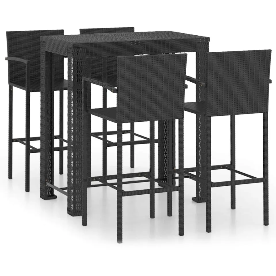 vidaXL 5-delige Tuinbarset met armleuningen poly rattan zwart, foto 3