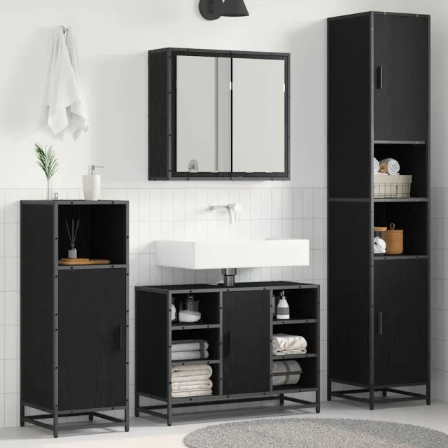 vidaXL Badkamermeubelset 4 st Zwart Eiken 80 x 33 x 60 cm Bewerkt hout, foto 2