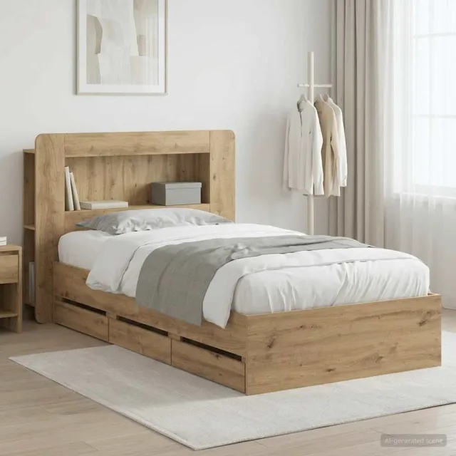 vidaXL Bedframe met opbergruimte en hoofdbord Artisanaal eiken Bruin
