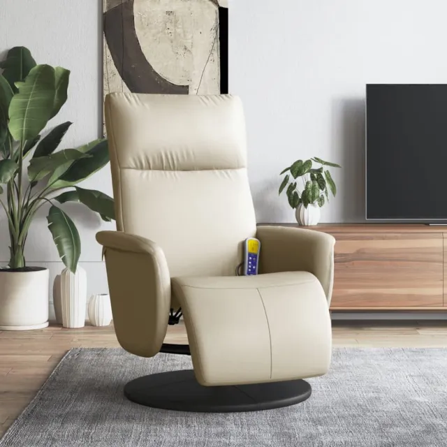 vidaXL Massagestoel - verstelbaar - met - voetensteun - kunstleer - crèmekleurig