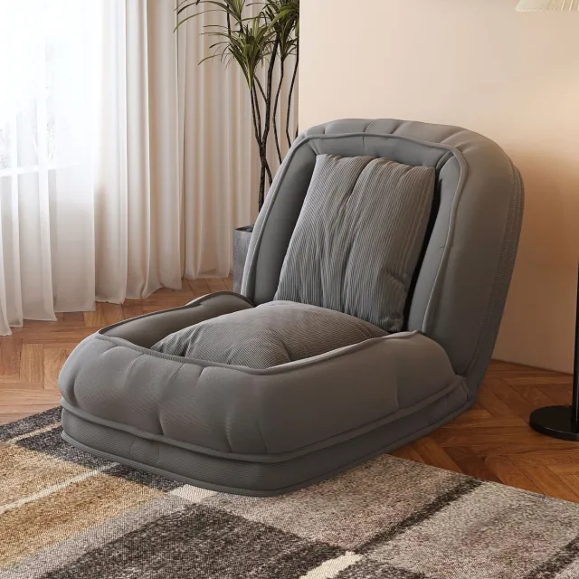 FloraGrace Chaise Longue 180 X 90 X 80 Cm - 5-Voudig Verstelbaar Van 90 Tot 180 Graden Met 2 Kussens - Opvouwbaar Ribstof En Metaal - Grijs