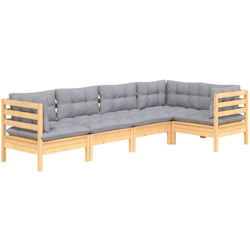 vidaXL 5-delige Loungeset met grijze kussens grenenhout Grijs