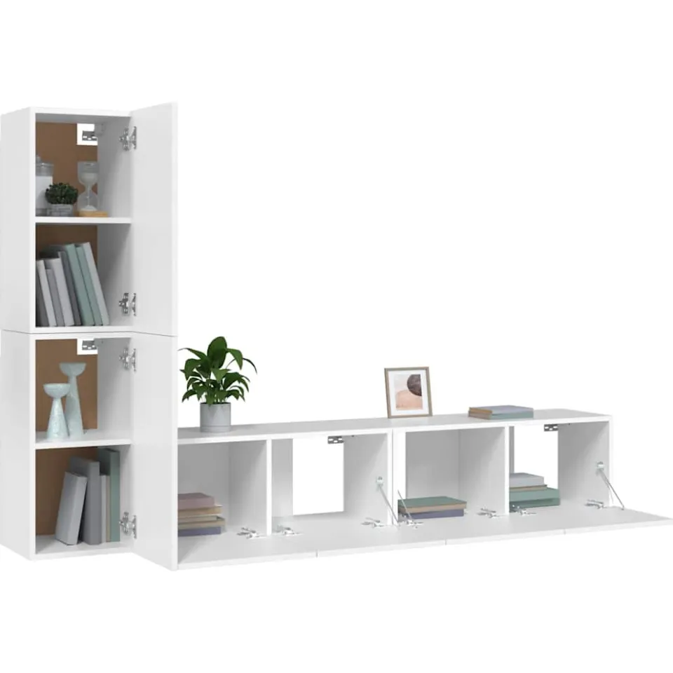 vidaXL 4-delige Tv-meubelset bewerkt hout wit