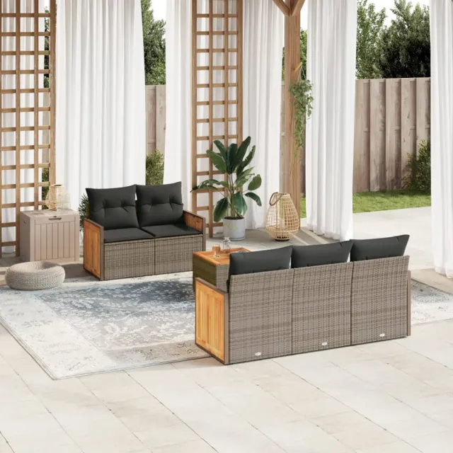vidaXL 6-delige Loungeset met kussens poly rattan grijs, foto 2
