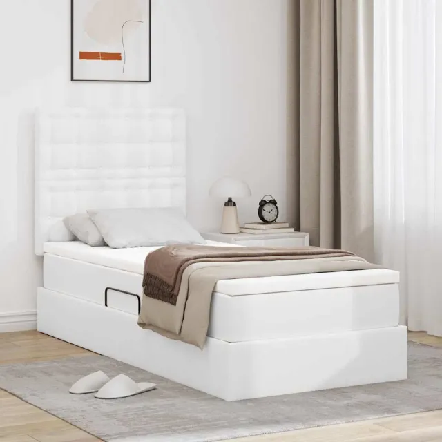 vidaXL Opslag bed met hoofdeinde Puur Wit 100 x 200 cm Nep Leer