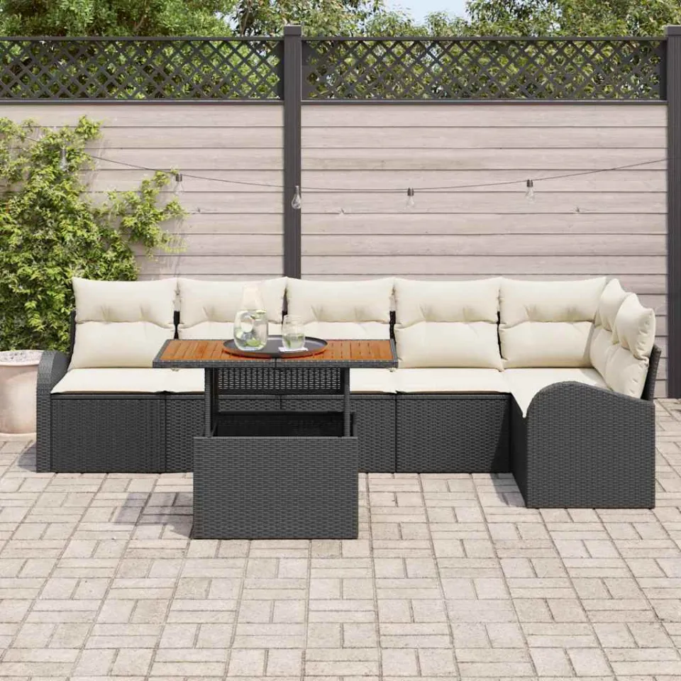 vidaXL Tuin Sofa Set 7 st Zwart Poly riet, foto 3