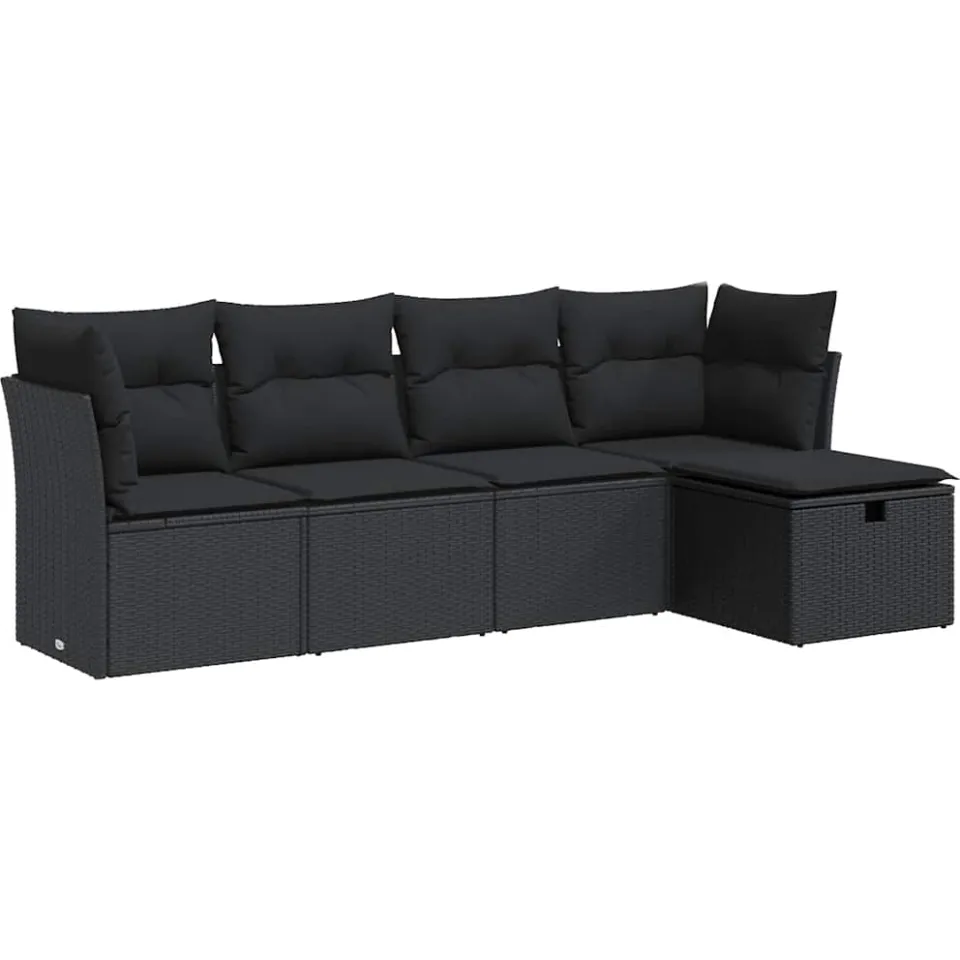 vidaXL 5-delige Loungeset met kussens poly rattan zwart, foto 3