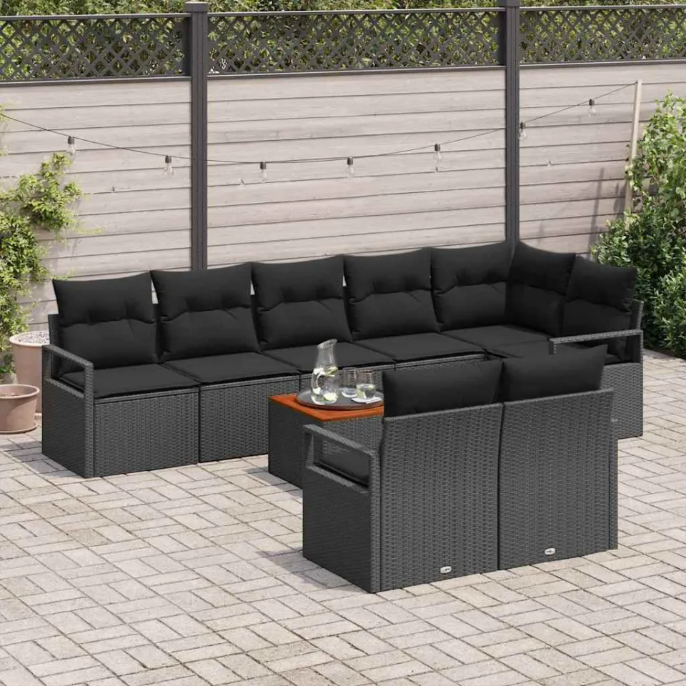 vidaXL Tuinbankenset 9 st Zwart poly rattan, foto 3