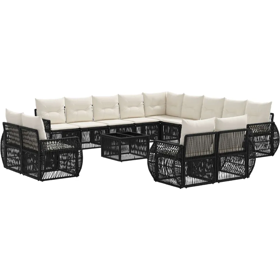 vidaXL Tuinbankenset 14 st Zwart en Cream Wit poly rattan, foto 3