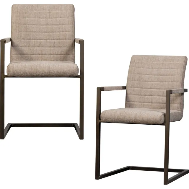 WOOOD Bas Eetkamerstoelen - Geweven Stof - Zand Melange - Set van 2 sand melange