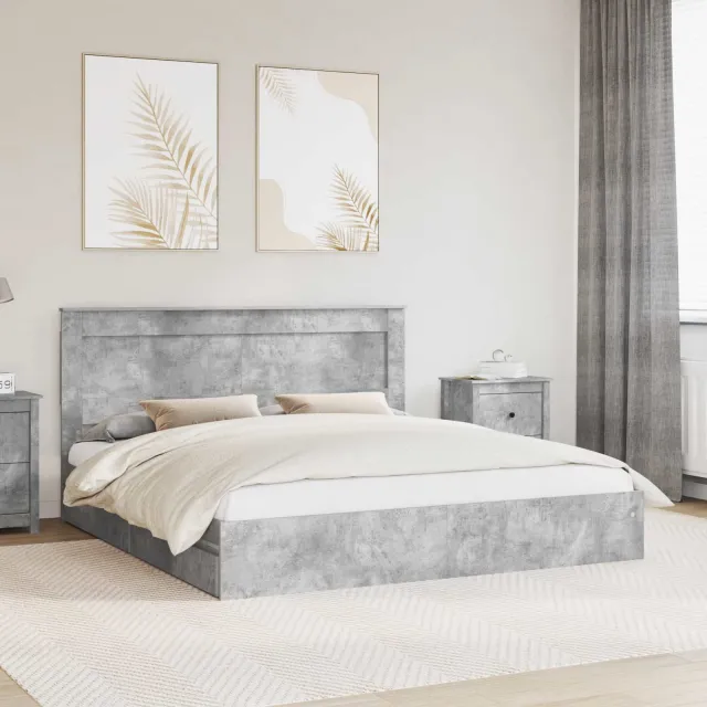 vidaXL Opslag bed met lade Beton Grijs 200 x 200 cm Bewerkt hout
