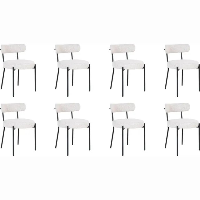 QUVIO Eetkamerstoelen Leanne - Eetkamerstoel - Bouclé - Staal - Wit - Set van 8