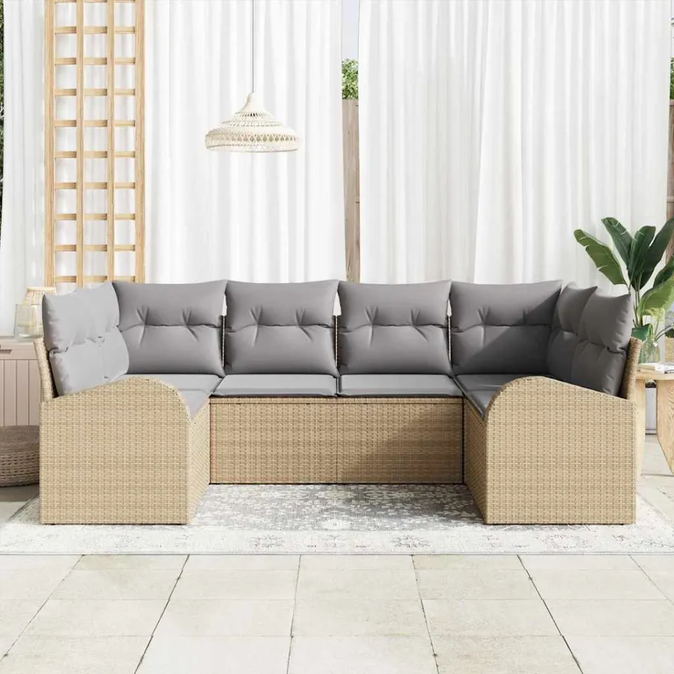 vidaXL Tuin Sofa Set 6 st 6-zits Beige poly rattan, foto 3