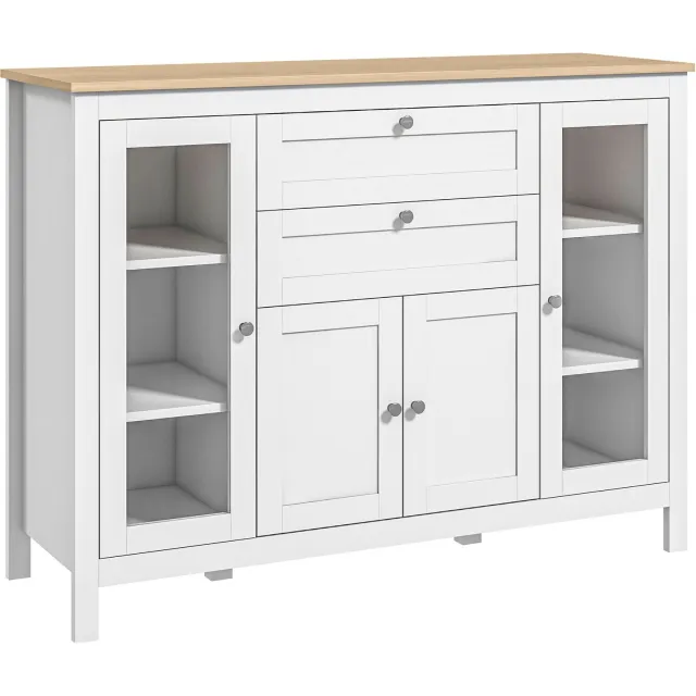 Lunpog Dressoir - Opbergkast - met één dubbele deur - geschikt voor eetkamer of keuken - 120x40x90 cm - wit Blanc, Chêne