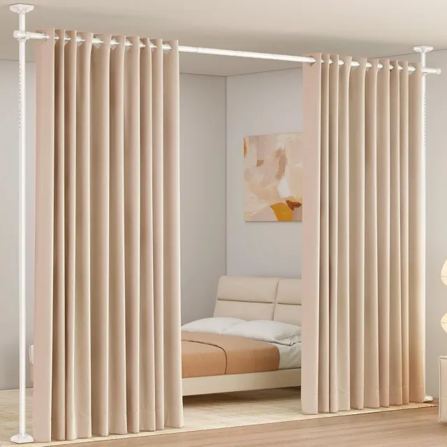 Famanu Ruimteverdeler paraventframe zonder gordijn, vrijstaand scheidingswand scherm voor woonkamer, slaapkamer of kantoor, wit, 227-312 cm (H), 71-178 cm (B