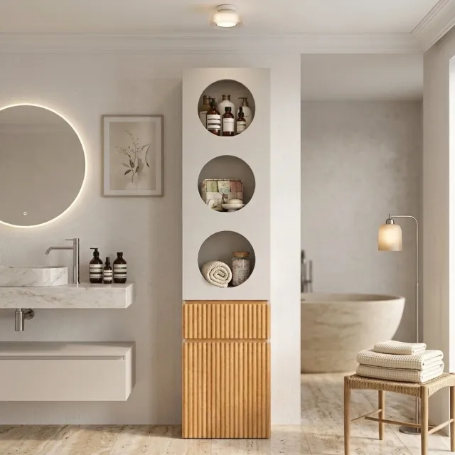 OKWISH Kledingkast - Smalle Hoge Kast Met 2 Deuren En 1 Lade - Slaapkamer Badkamer Woonkamer - MDF Lichtgrijs Naturel - 45 x 50 x 200 cm Wit