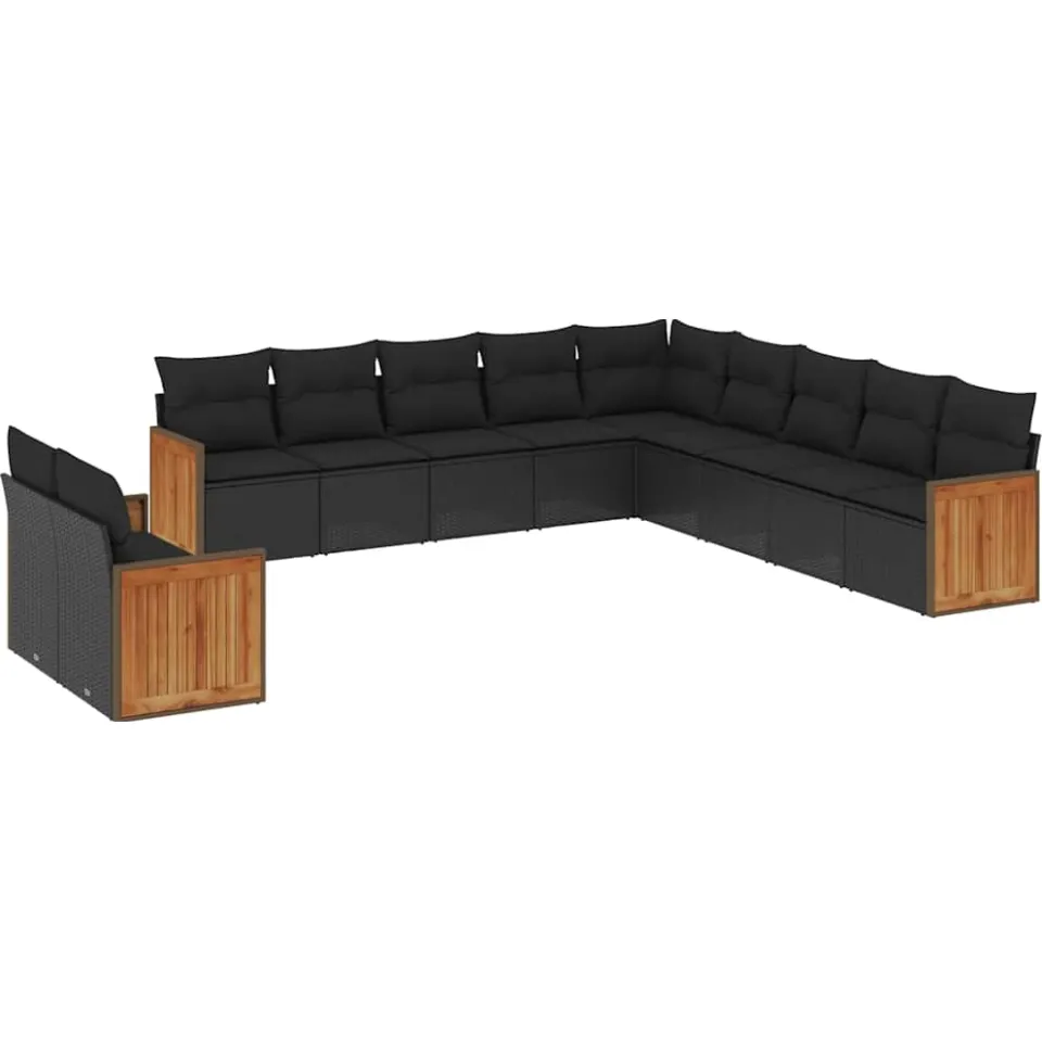 vidaXL 11-delige Loungeset met kussens poly rattan zwart, foto 3