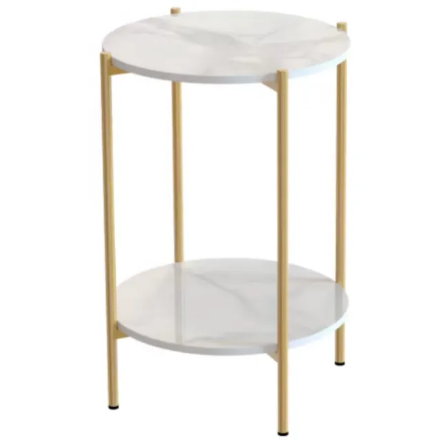 Happiq Massieve bijzettafel Mira Valora - Goud - Salontafel - Woonkamer - Emerald look - Side table - 40cm Wit